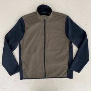Perry Ellis Full Zip Two Color Fabric Design Jacket Olive Green + Navy Sz M